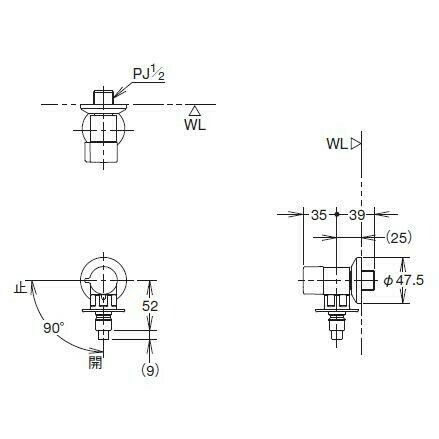 洗濯水栓　交換　LIXIL　図面